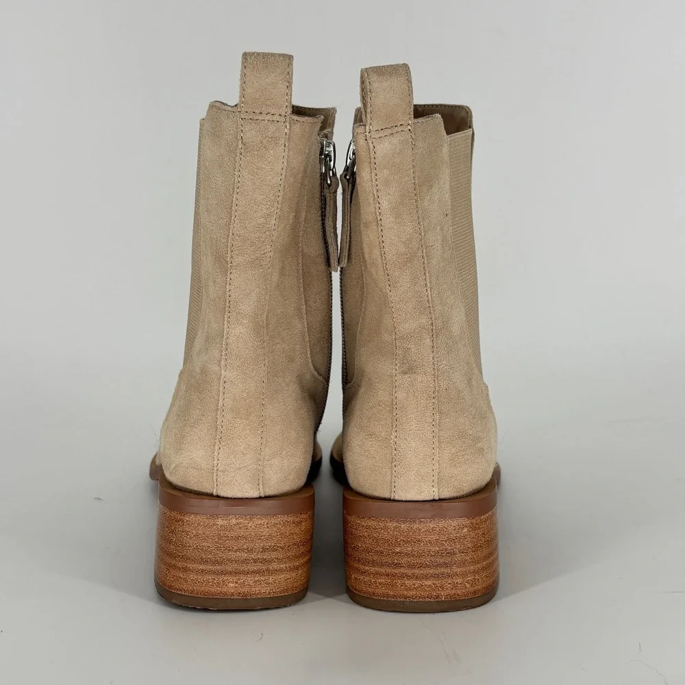 Linea Paolo Vitoria Ankle Boots Fawn Tan Women Size 8 Suede Square Toe Low Heel